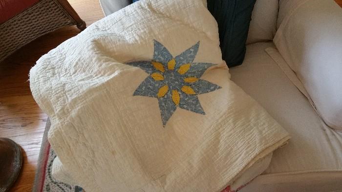 1930's hand sewn quilt, star pattern