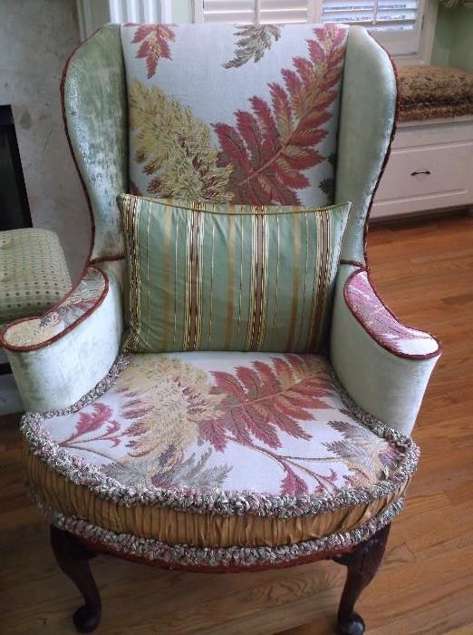 Gorgeous wing back chair w/custom upholstery