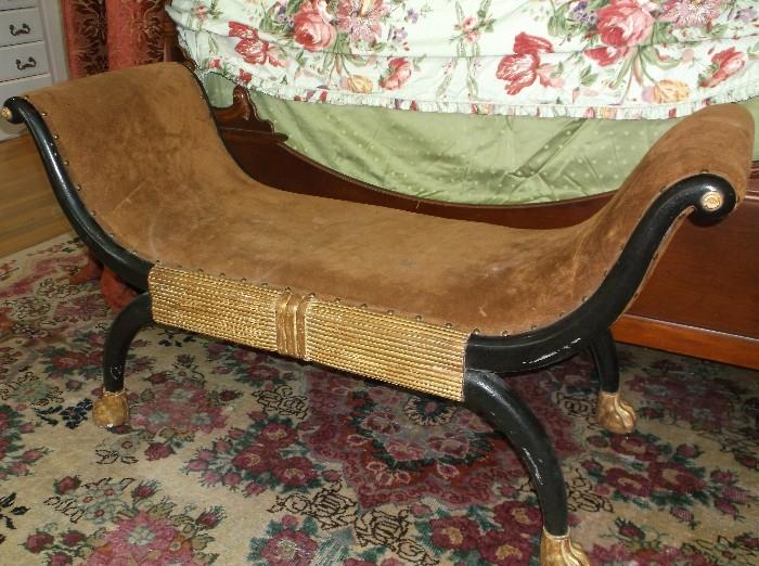 Egyptian style bench w/leather upholstery