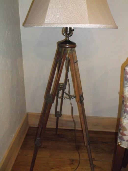 Antique wooden tripod lamp