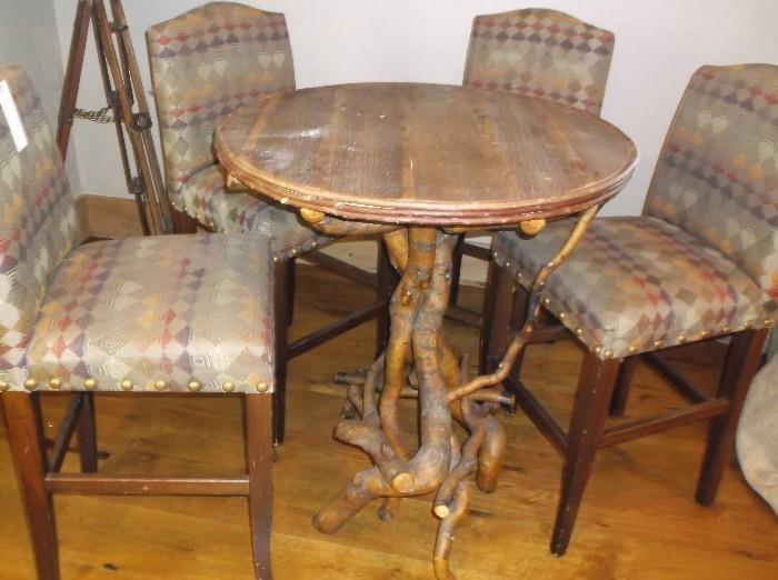 Twig table and four stools