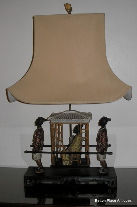 Asian Palanquin Bronze Lamp 