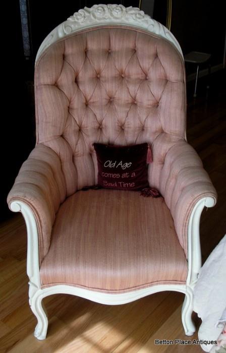 Victorian Chair painted white, soft pink fabric