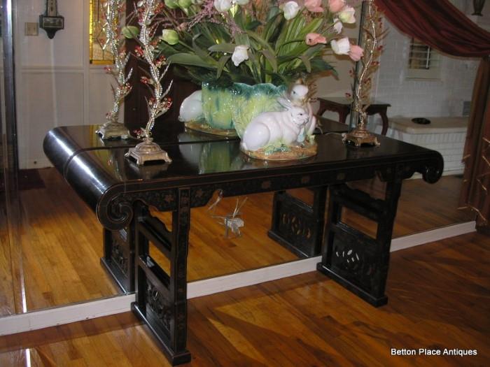 Asian Hall Console Table with detailed design as shown in next photo.....The rabbit is an Intrada Italian Rabbit