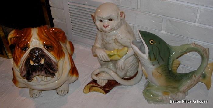 Porcelain Bulldog, monkey and fish