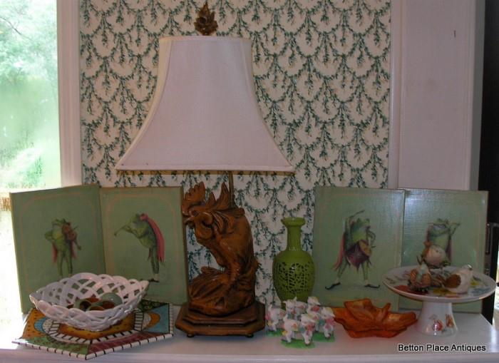Love the Frog Opera.....Rooster lamp, Glass, and more