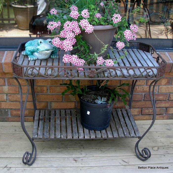 Metal and wood planter stand