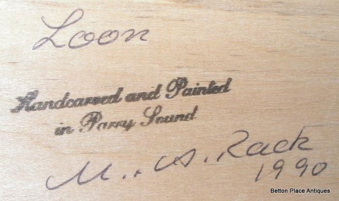 Signature on base of Loon decoy