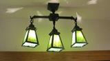 Leaded glass triple chandelier