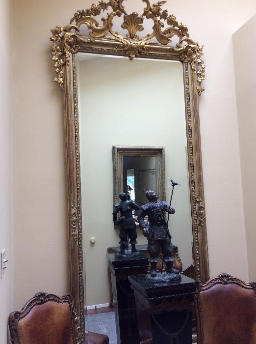 Louis XVI style gilt and stucco framed mirror, French. C1885