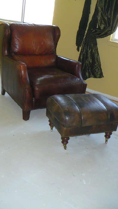 henredon leather chair and hassock very nice.