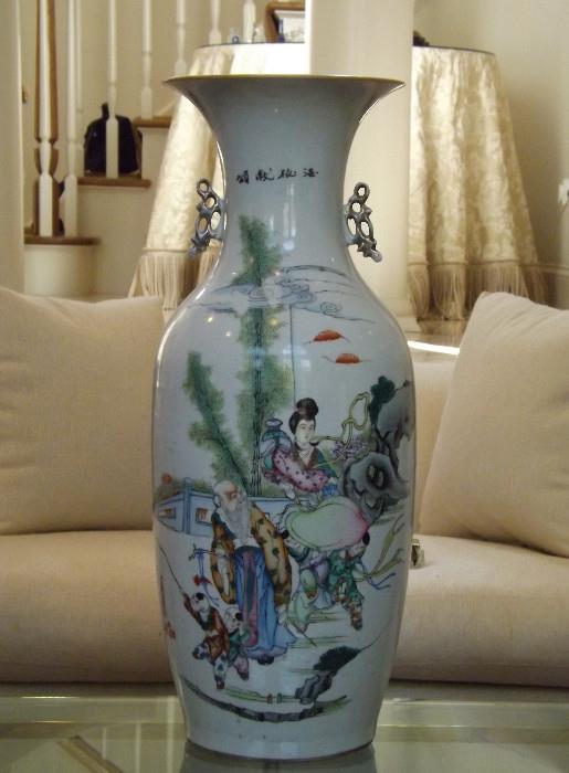 Famile Rose Chinese Vase 23"