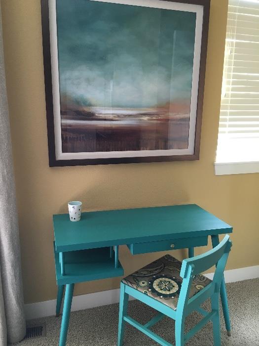 Cute turquoise writing desk fits almost anywhere