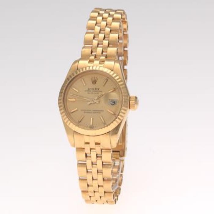Ladies Rolex 18k Gold Oyster Perpetual Date Just Wrist Watch 