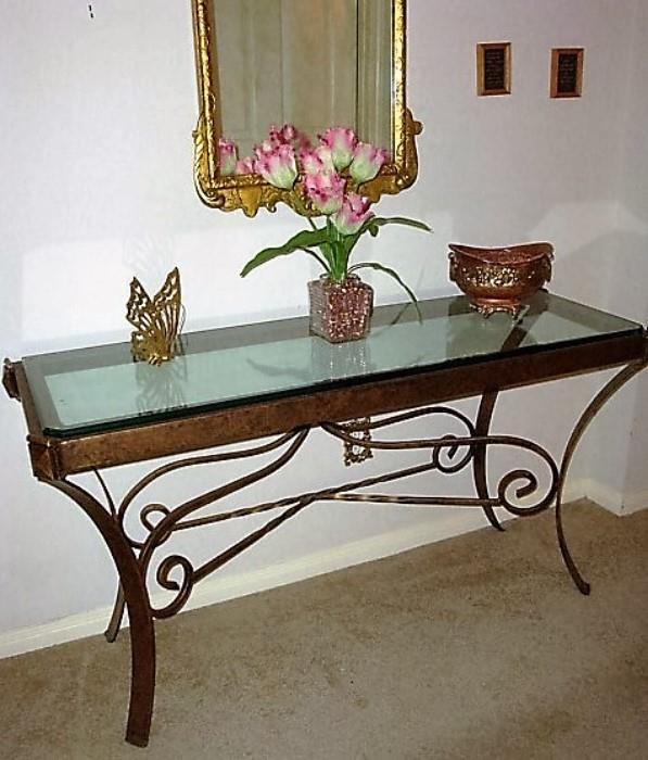 SUPERB MODERN GLASS & IRON CONSOLE TABLE