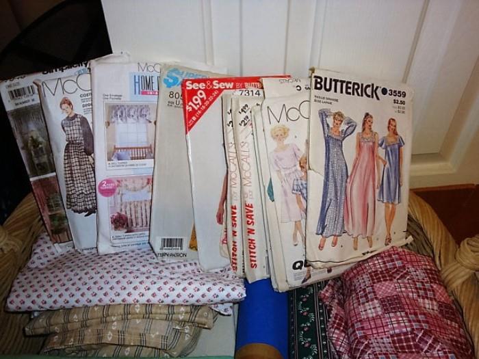 PATTERNS, LOTS OF FABRIC, CRAFT SUPPLIES