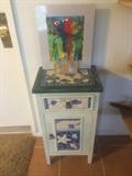 Small shell cabinet, parrot painting