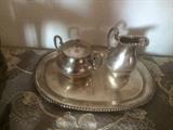 Sterling cream, sugar, tray set. Sanborks Mexico