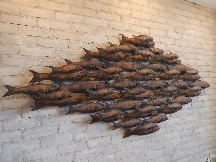 metal wall relief...fish school! 