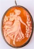 Lot #15, Jewelry Sterling Silver Cameo Brooch / Pendant
Gorgeous vintage carved cameo brooch / pendant in sterling silver bezel. Shell cameo featuring an elegant lady holding a harp and dancing around flowers. Marked "800", measures: 1.75" long x 1.25" wide. Total weight: .25 ozt. Tag words: Jewelry, Fashion, Shopping, Gift, Anniversary, Birthday, Holiday, Estate