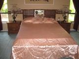 Country cottage bedroom set comes with 2 night table bed with headboard, dresser, mirror and tall chest