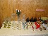 Glassware, crystal, napkin rings, monkeys