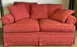 Henredon Red Floral Love Seat w/3 Matching Decorative Pillows
