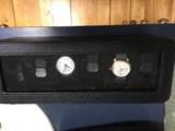 Six watch holder and the two watches inside -- Mondaine and Coach