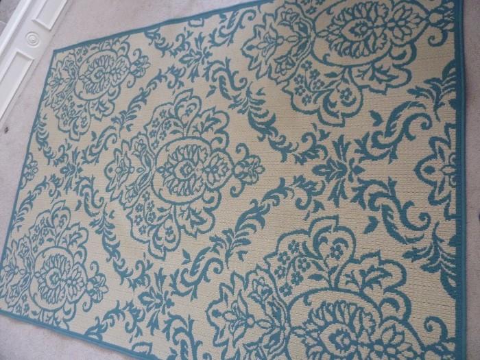 Blue and cream area rug