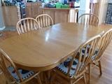 Oak table and six chairs