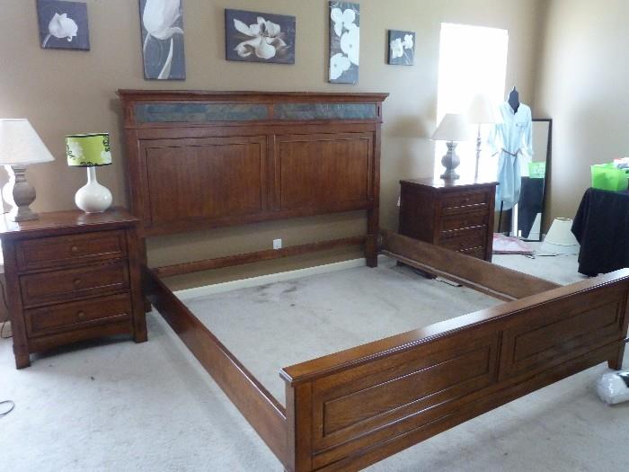 King bedroom set with Bed, 2 night stands, Dresser with mirror, chest of drawers and mirrored amoire