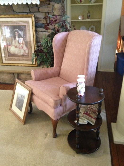 Wing back chair and stand