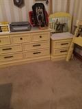 dresser with mirror, night stand and double bed headboard & frame