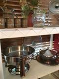 chafing dish (have 2), pitcher and mug set