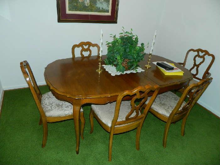 Beautiful French Provincial Table With Six Chairs, One Leaf & Protector