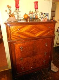 Vintage Burl Mahogany Tall Boy