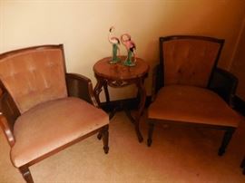 Mahogany Arm Chair (2) Caned Side, Tufted Back.Need Cleaning