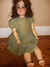Vintage Jointed Composition German Bisque Face, Open Close Glass Eyes, Open Teeth Mouth,Doll