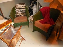 Vintage Wicker Arm and Rocking Chair.Spring Seats.Knitting Sewing Bag