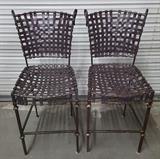 Pair of Metal and Leather Bar Stools   24" Floor to Seat