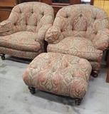 Pair of Sherrill Side Chairs with one Ottoman