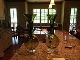 pair of green glass vases, 50.00 each