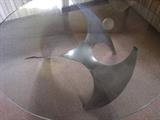 Round glass top coffee table -- base was a SHIP PROPELLOR!