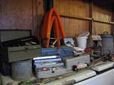 Many tool boxes, tackle boxes, lures, fishing supplies