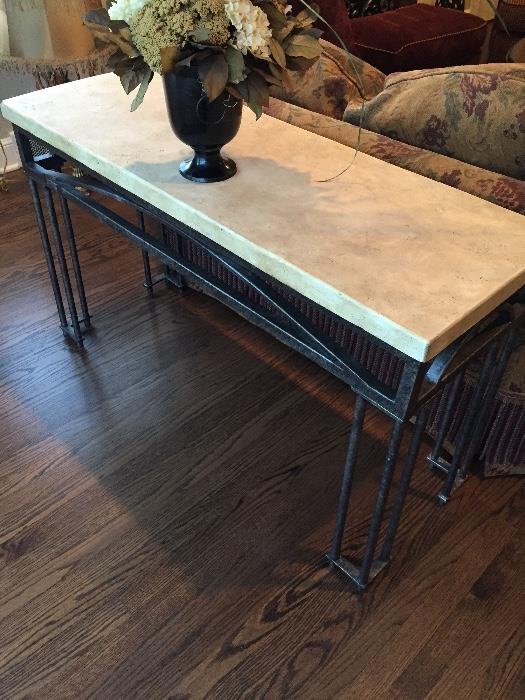 Limestone and iron sofa table or entry way table