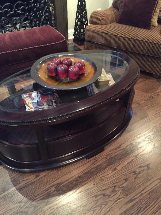 Wood and Glass oval coffee table