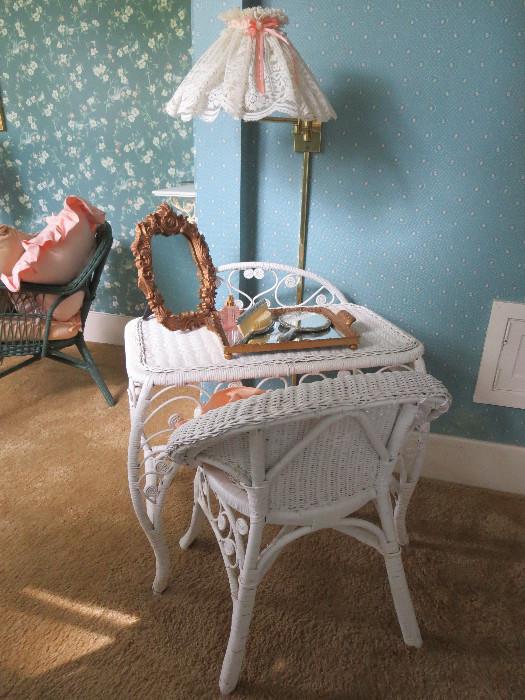Wicker Childs Vanity Desk and Chair 
