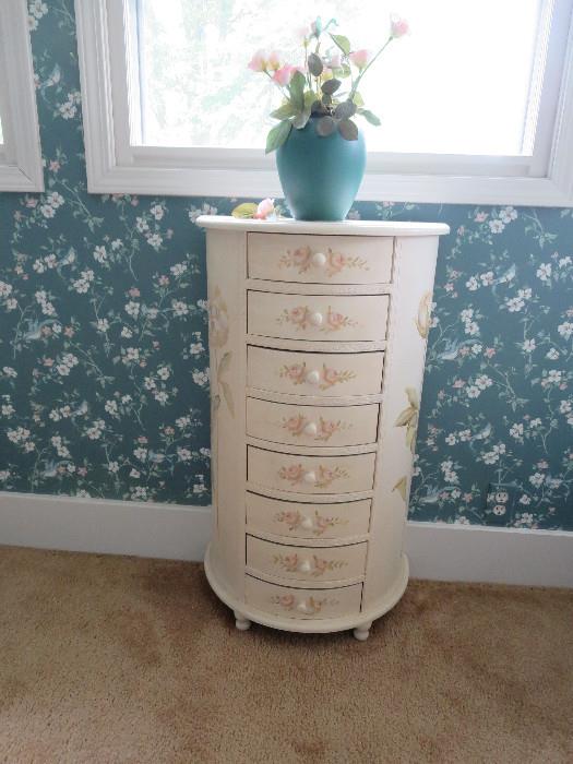 Half Round Painted Piece w Drawers Roses on Side 