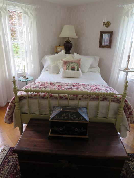 Antique Painted White Rope Bed Complete w New Mattress and Box Springs 