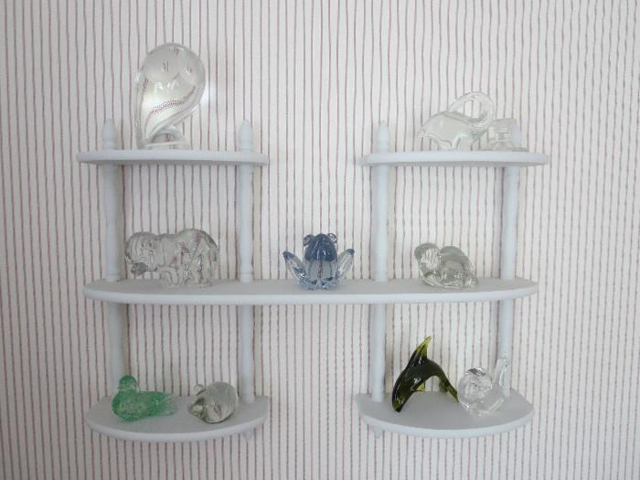 Wall Shelf with Assorted Glass Animals 